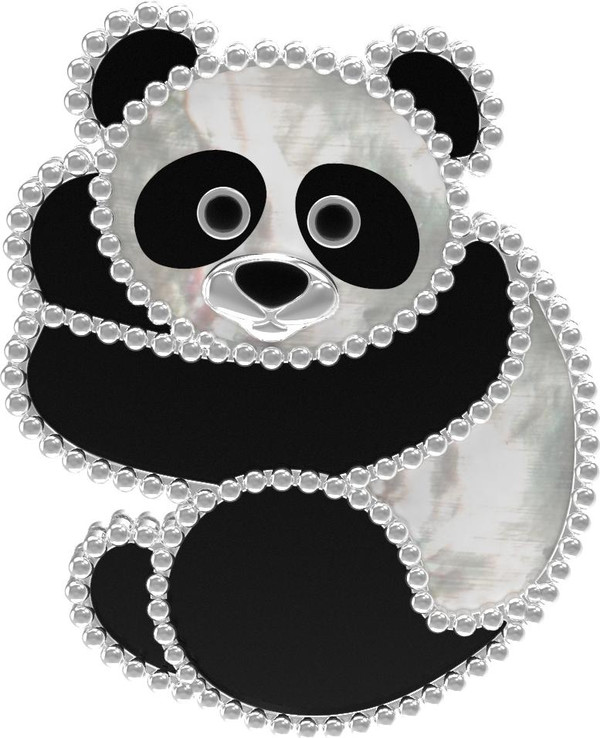 Брошь из белого золота 585 пробы c эмалью, ониксом и перламутром