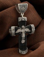 Крест из белого золота c эбеновым деревом