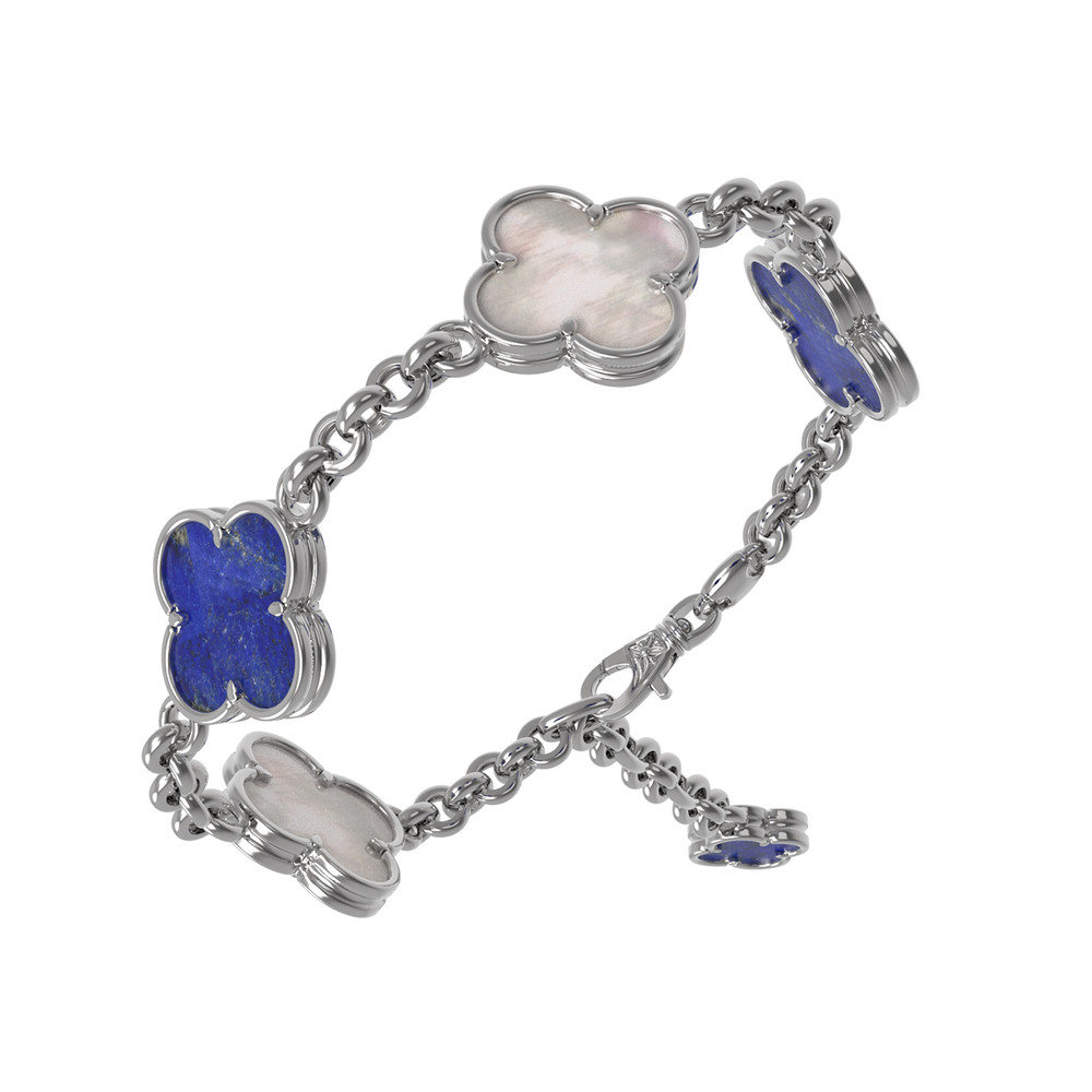 Браслет из белого золота 585 пробы c лазуритом и перламутром
