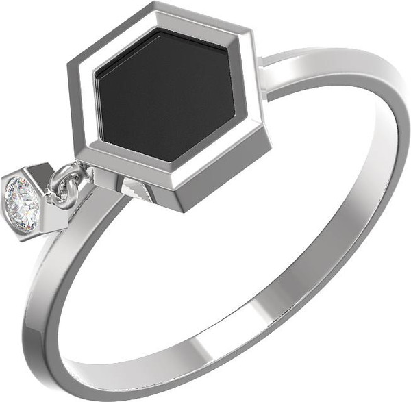 Кольцо из белого золота 585 пробы c бриллиантами и ониксом