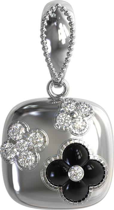 Подвеска из белого золота 585 пробы c бриллиантами и ониксом