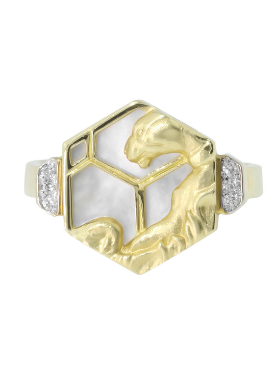 Кольцо из лимонного золота 585 пробы c бриллиантами и перламутром