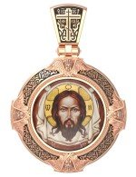 Образок из золота c эмалью, иконописью и темперой
