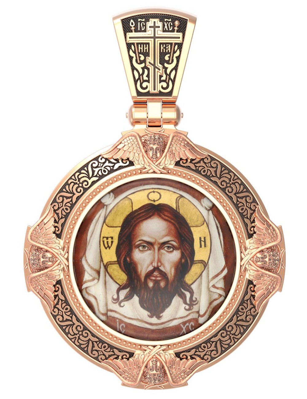 Образок из золота c эмалью, иконописью и темперой