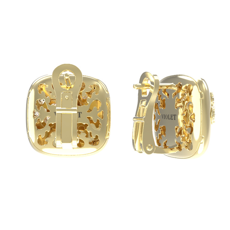 Серьги из лимонного золота 585 пробы c бриллиантами и малахитом