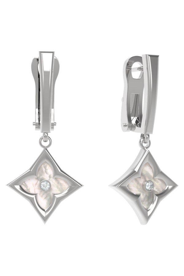 Серьги из белого золота c бриллиантами и перламутром