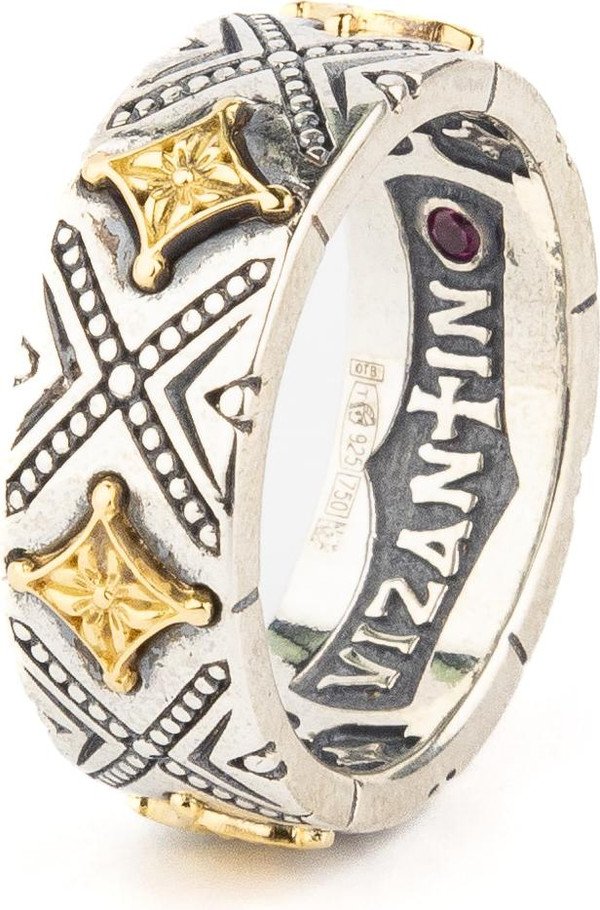 Кольцо из серебра 925 пробы и золота 750 пробы c рубином