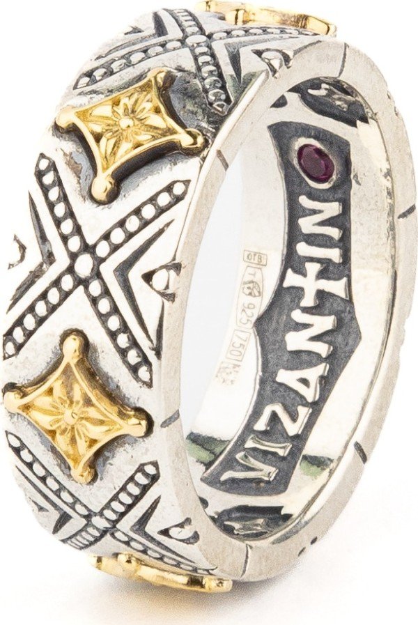 Кольцо из серебра и золота c рубином