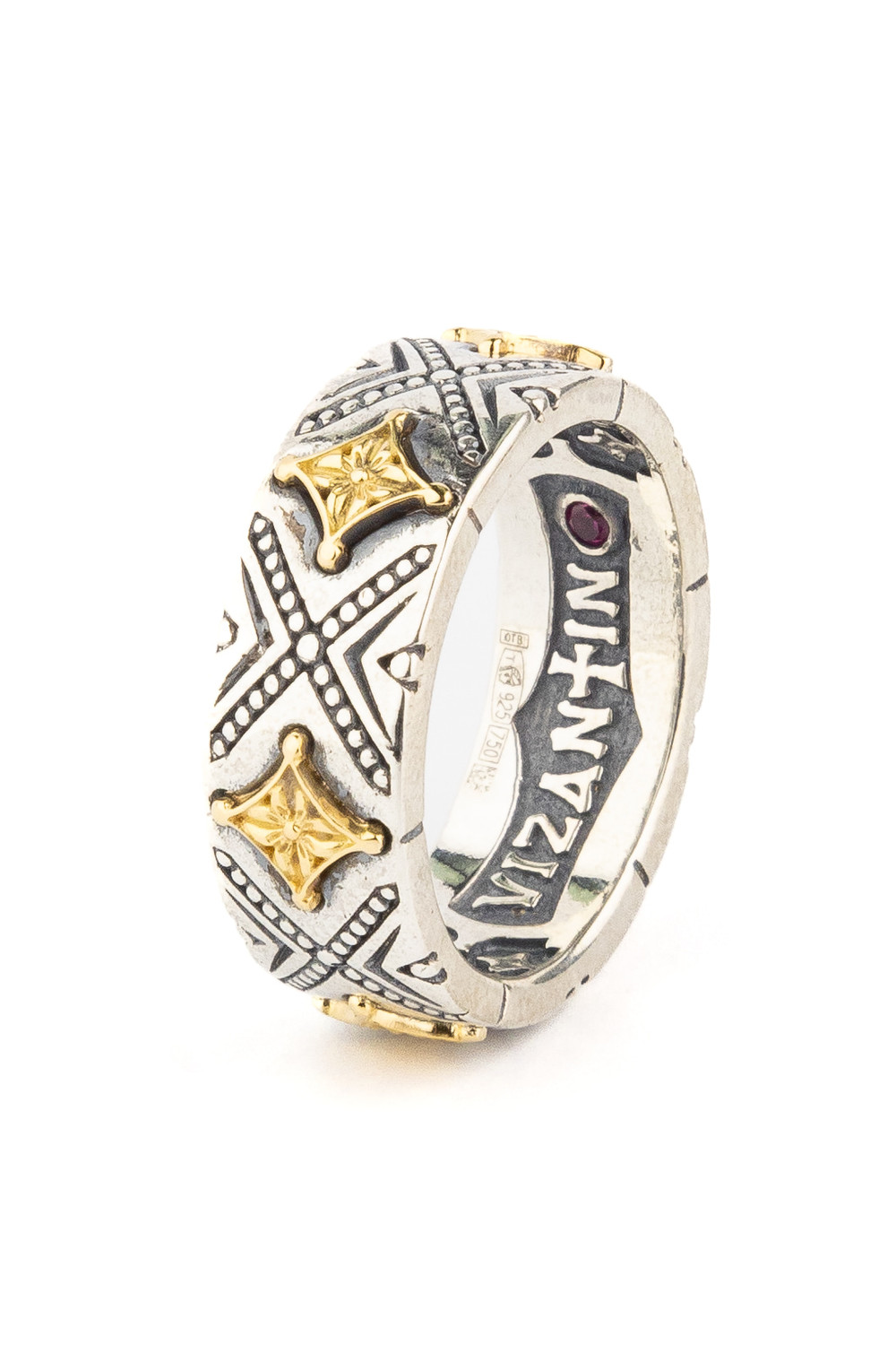 Кольцо из серебра 925 пробы и золота 750 пробы c рубином