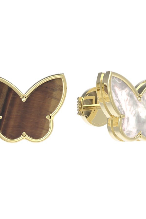 Серьги из лимонного золота c тигровым глазом и перламутром