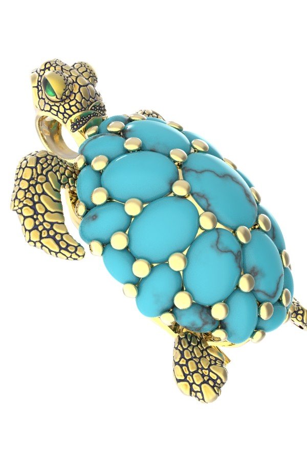 Брошь из лимонного золота c эмалью и бирюзой