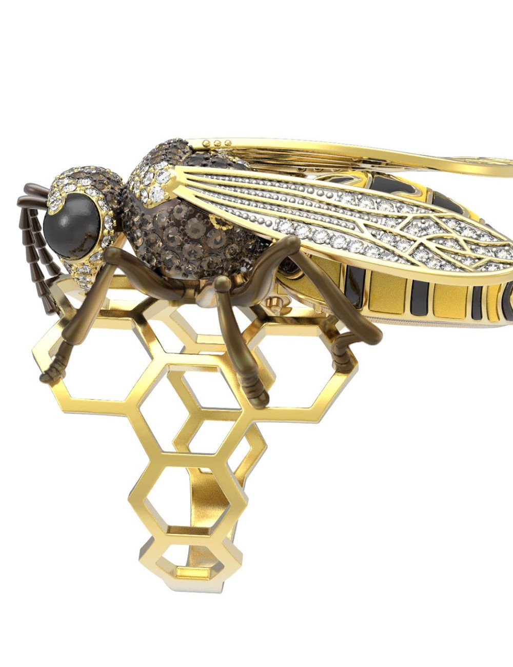 Кольцо из лимонного золота c эмалью и фианитом