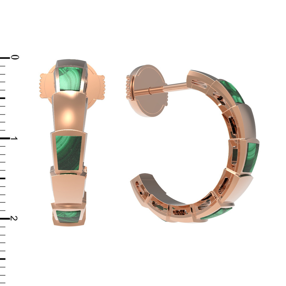 Серьги из красного золота 585 пробы c малахитом