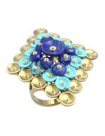 Кольцо из лимонного золота c бирюзой и лазуритом