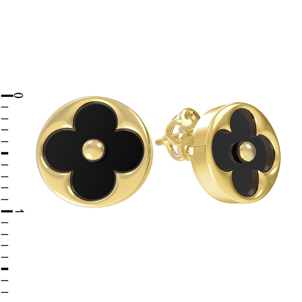 Серьги из лимонного золота 585 пробы c ониксом