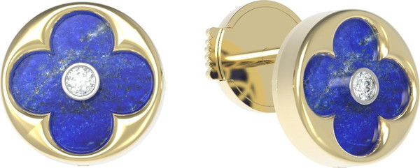 Серьги из лимонного золота 585 пробы c бриллиантами и лазуритом