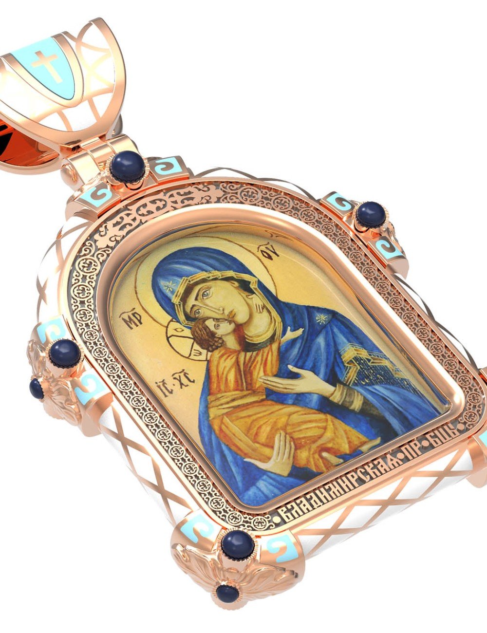 Образок из золота c эмалью, иконописью и темперой