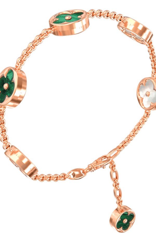 Браслет из золота c малахитом и перламутром