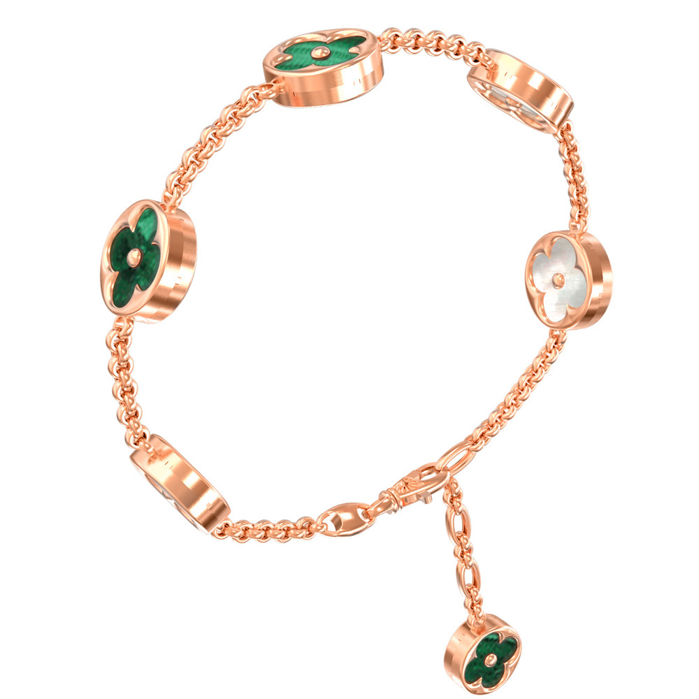 Браслет из красного золота 585 пробы c малахитом и перламутром