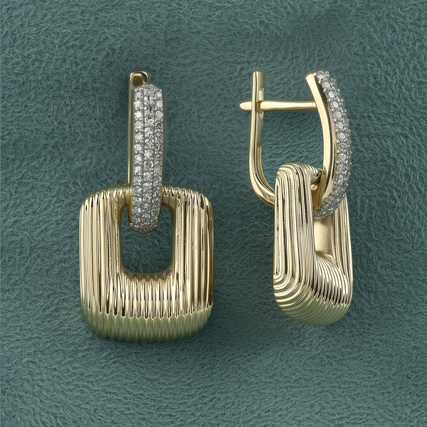 Серьги из лимонного золота 585 пробы c бриллиантами