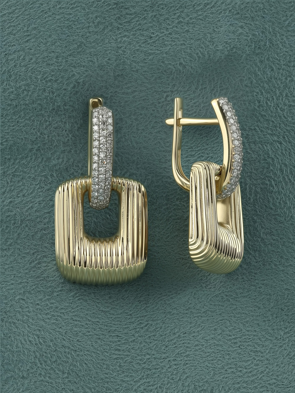 Серьги из лимонного золота 585 пробы c бриллиантами