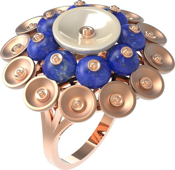 Кольцо из красного золота 585 пробы c лазуритом и перламутром