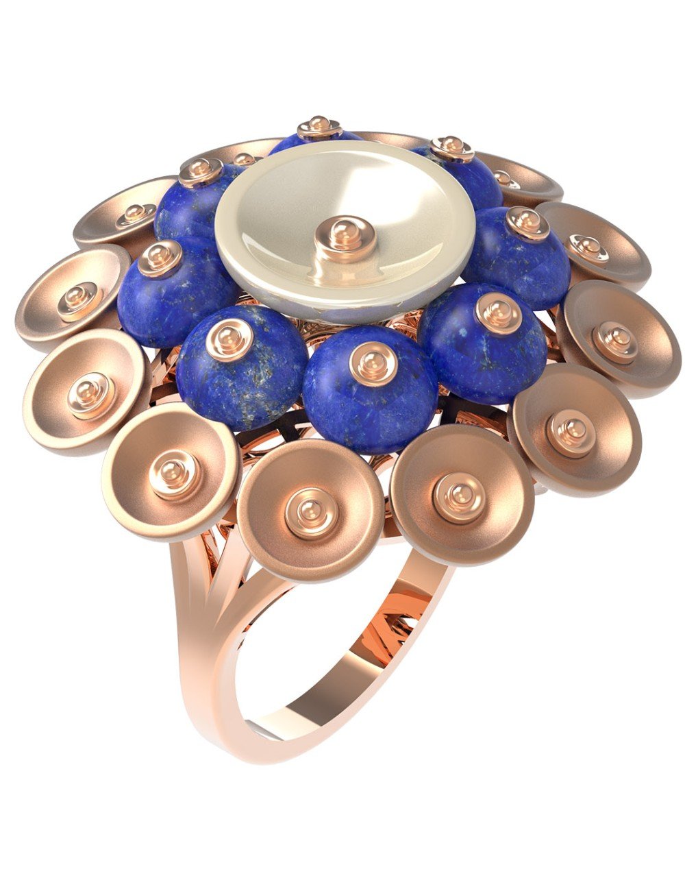 Кольцо из золота c лазуритом и перламутром