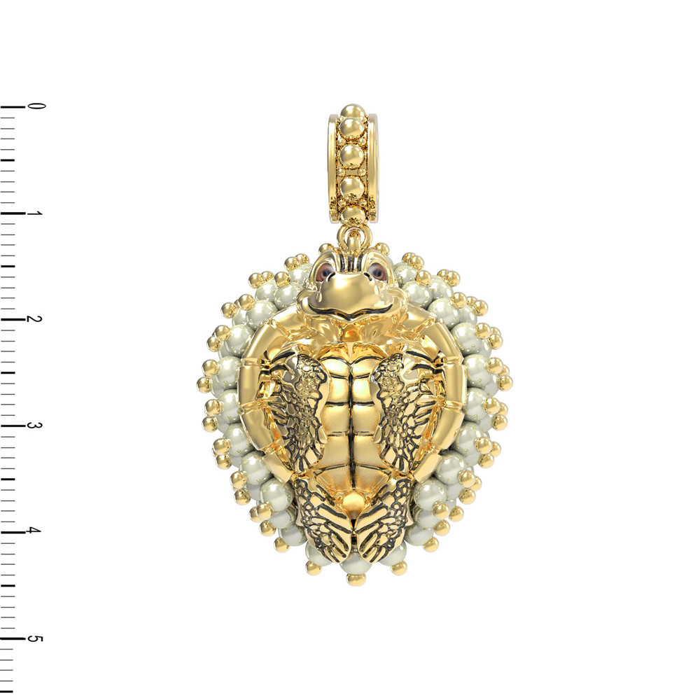 Подвеска из лимонного золота 585 пробы c эмалью и жемчугом