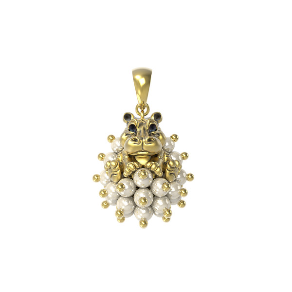 Подвеска из лимонного золота 585 пробы c эмалью и жемчугом