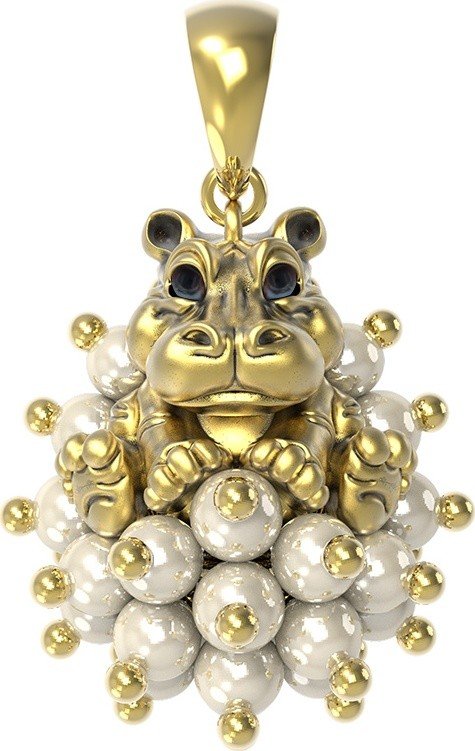 Подвеска из лимонного золота c эмалью и жемчугом