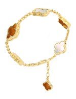 Браслет из лимонного золота c тигровым глазом и перламутром