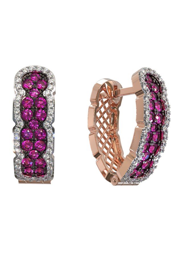 Серьги из золота c бриллиантами и рубином