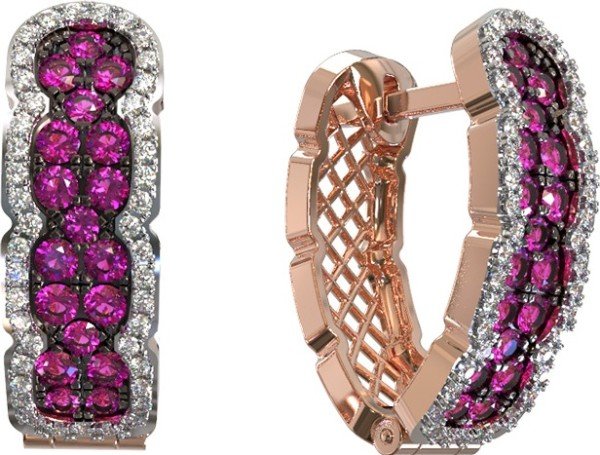 Серьги из золота c бриллиантами и рубином