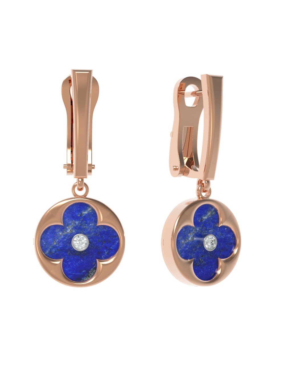 Серьги из золота c бриллиантами и лазуритом