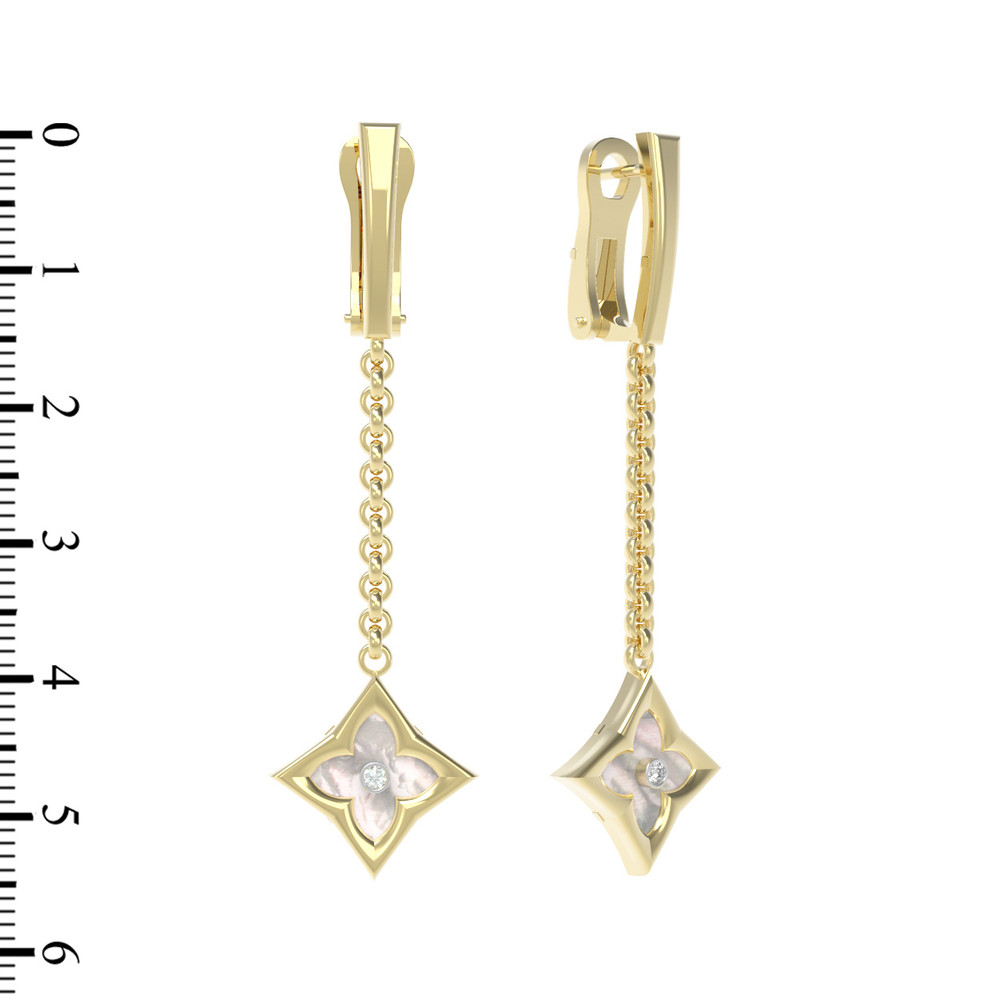 Серьги из лимонного золота 585 пробы c бриллиантами и перламутром