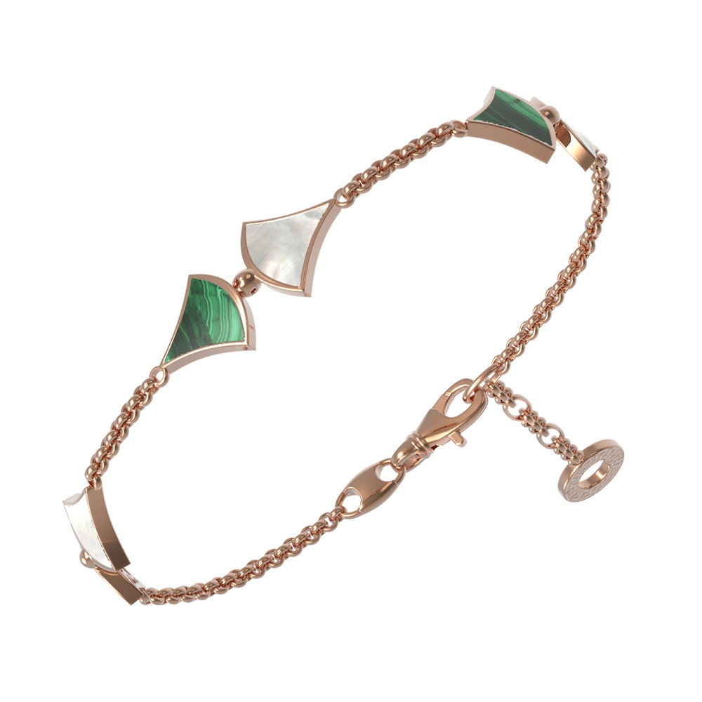 Браслет из красного золота 585 пробы c малахитом и перламутром