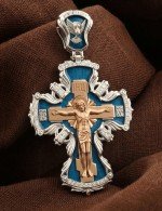 Крест из белого золота c эмалью и бриллиантами