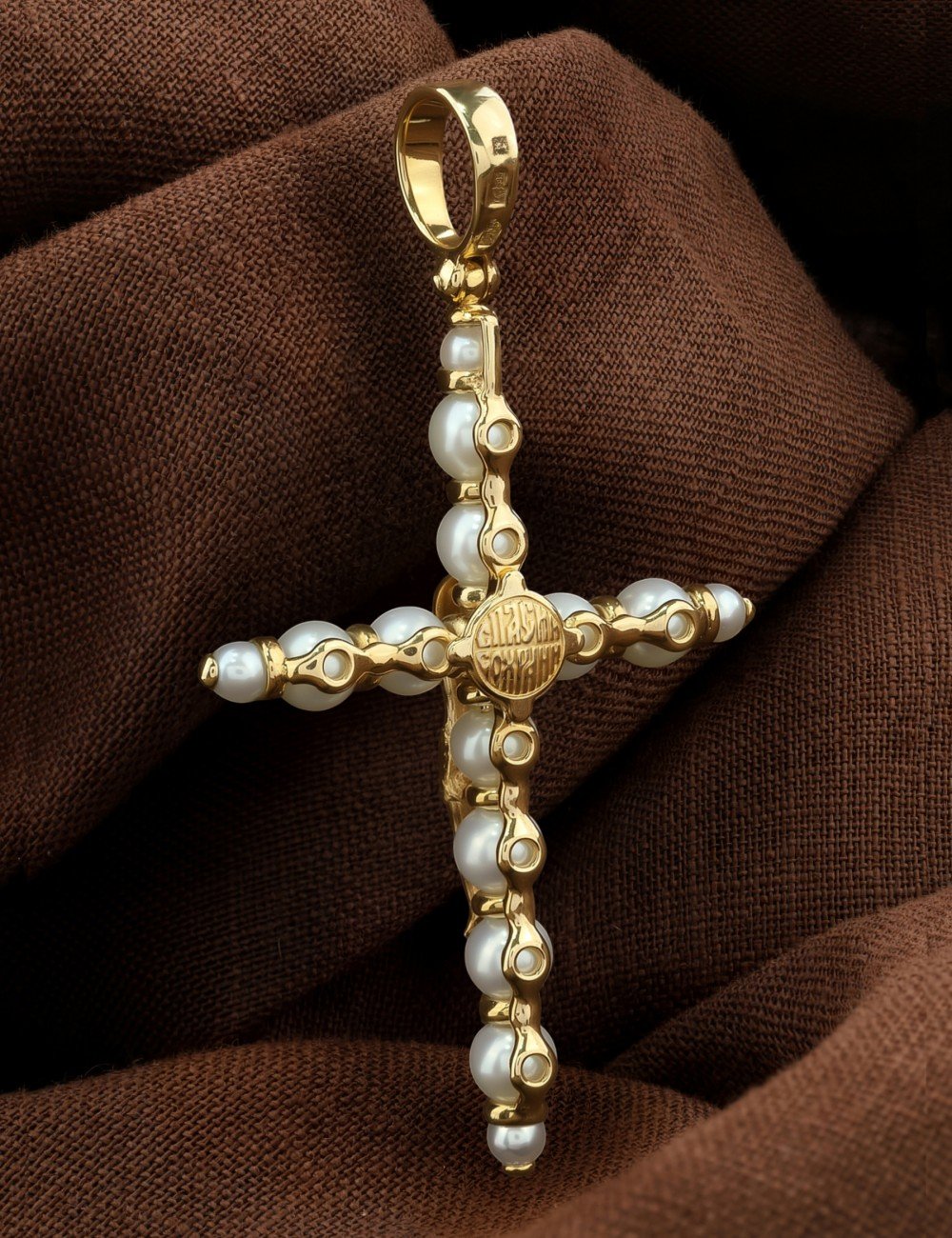 Крест из лимонного золота c жемчугом