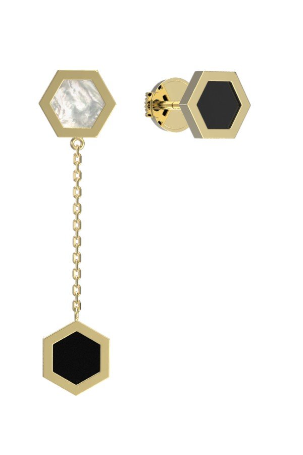 Серьги из лимонного золота c ониксом и перламутром