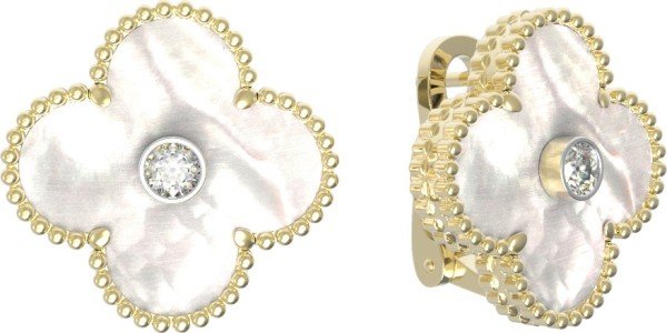 Серьги из лимонного золота c бриллиантами и перламутром