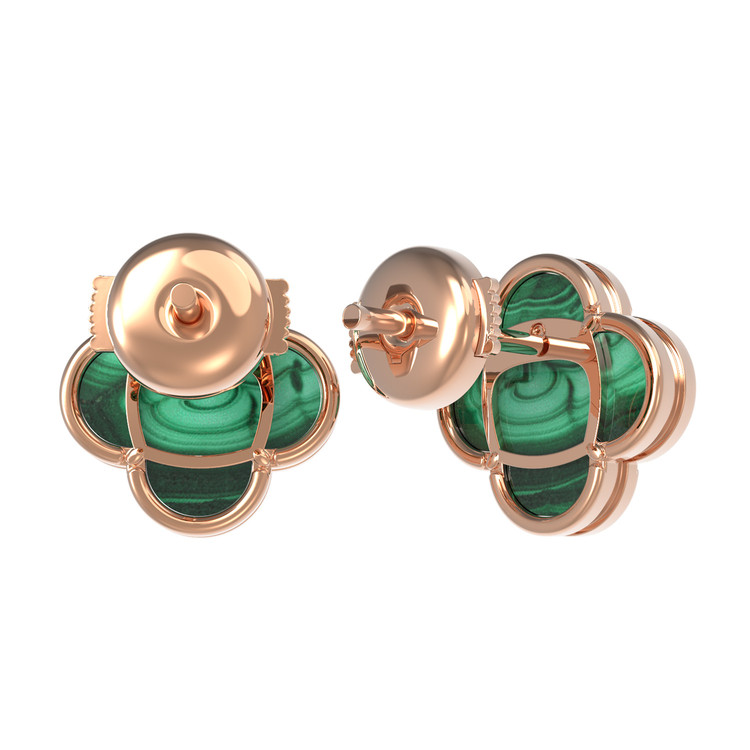 Серьги из красного золота 585 пробы c малахитом