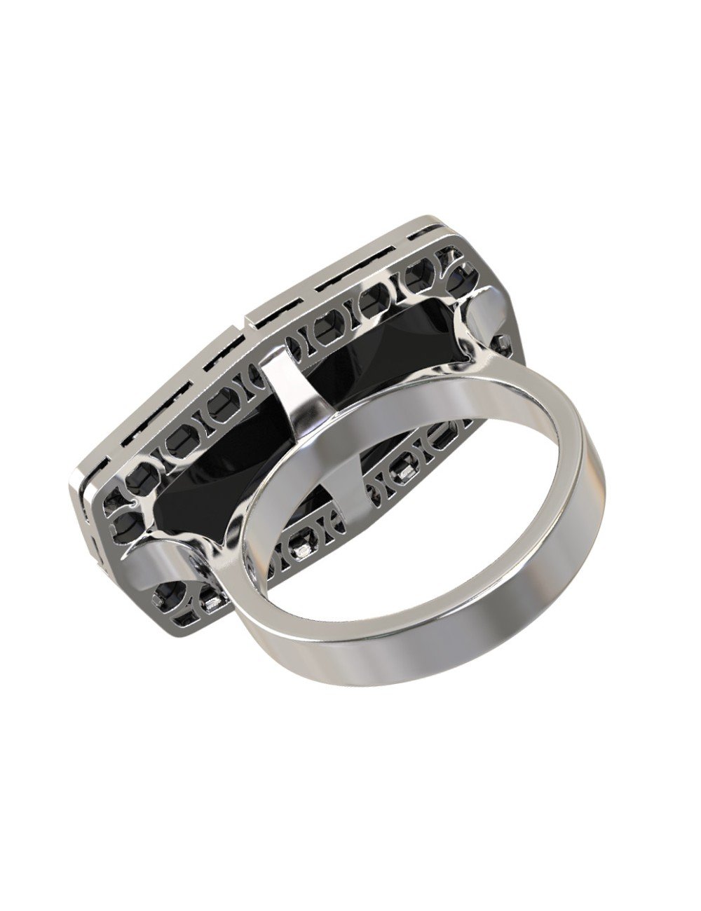 Кольцо из белого золота c бриллиантами, рубином и ониксом