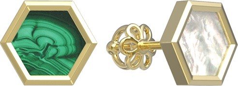 Серьги из лимонного золота c малахитом и перламутром
