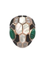 Кольцо из золота c бриллиантами, рубином, ониксом, малахитом и перламутром