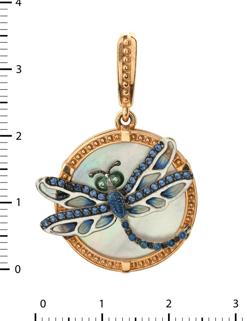 Подвеска из золота c сапфиром, эмалью и перламутром