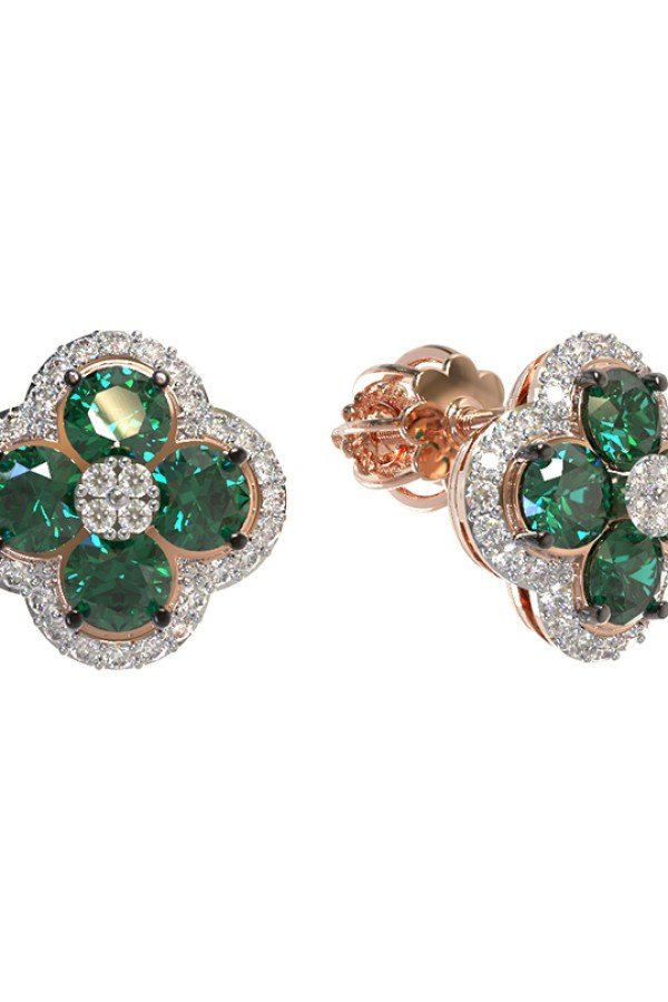 Серьги из золота c бриллиантами и изумрудом