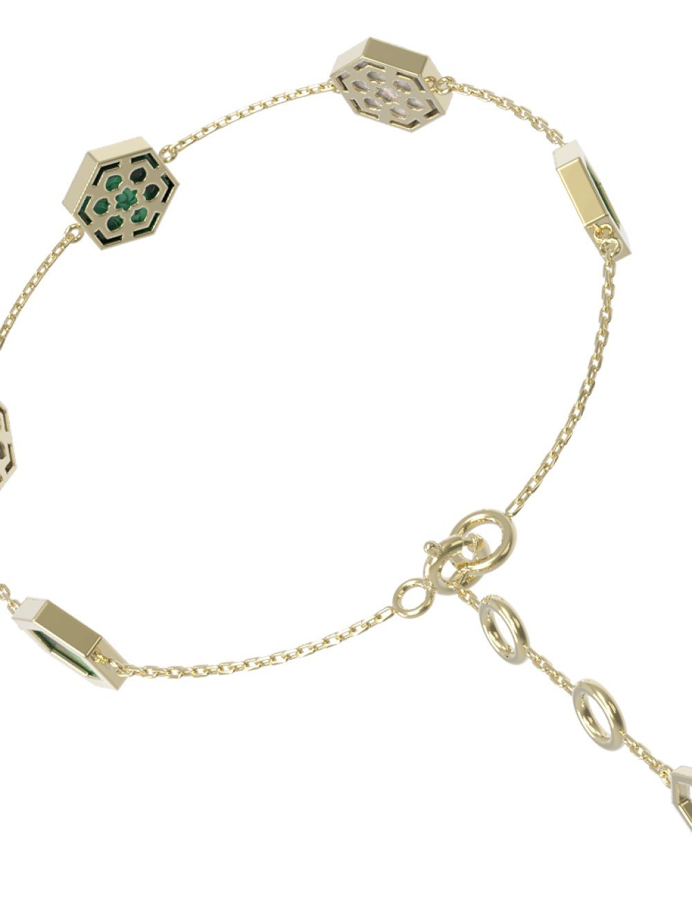 Браслет из лимонного золота c малахитом и перламутром