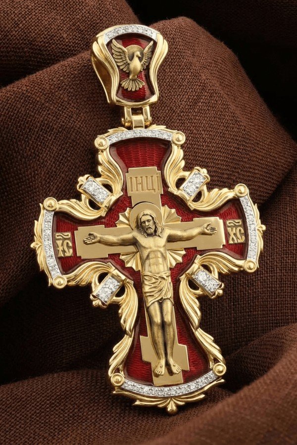 Крест из лимонного золота c эмалью и бриллиантами