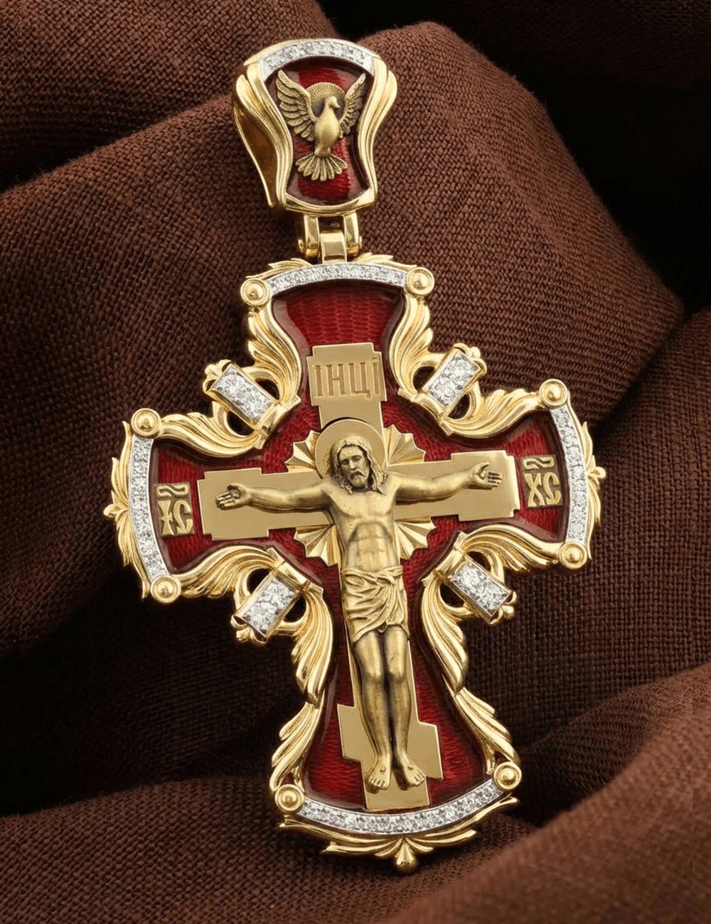 Крест из лимонного золота c эмалью и бриллиантами