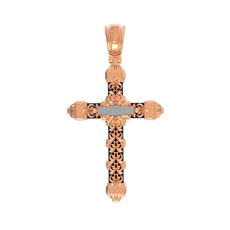 Крест из красного золота 585 пробы c эбеновым деревом